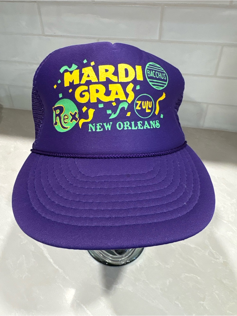Vtg New Orleans Mardi Gras Bacchus Rex's Zulu Purple Snapback Hat Cap Nissin